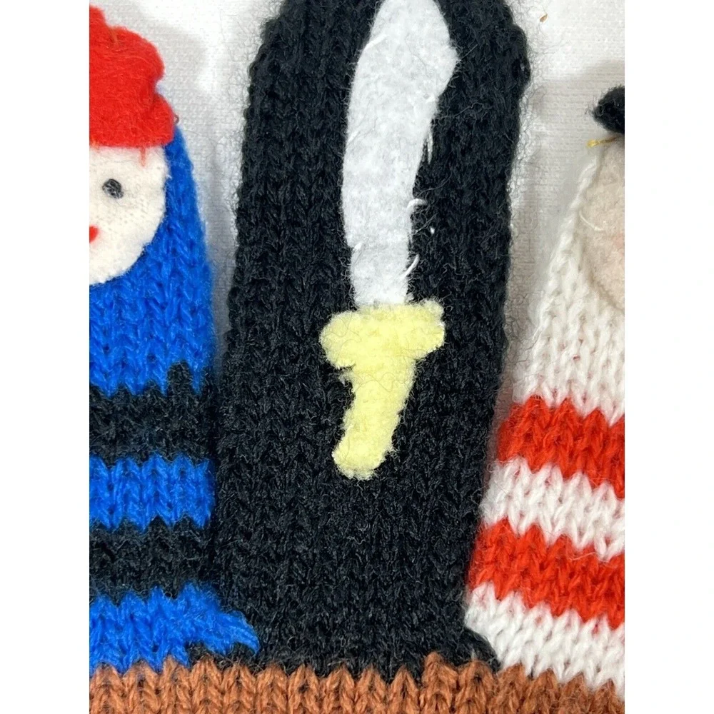 Kidorable Kids Pirate Knit Gloves Blue Brown Skull Finger Puppets Handmade‎ Soft